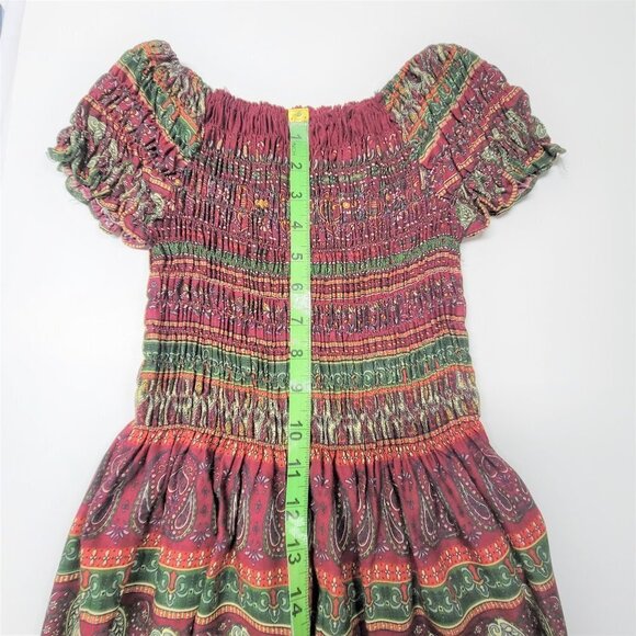 Smocked Red Burgundy Paisley  Dress  Midi Dress Size S - Picture 5 of 8